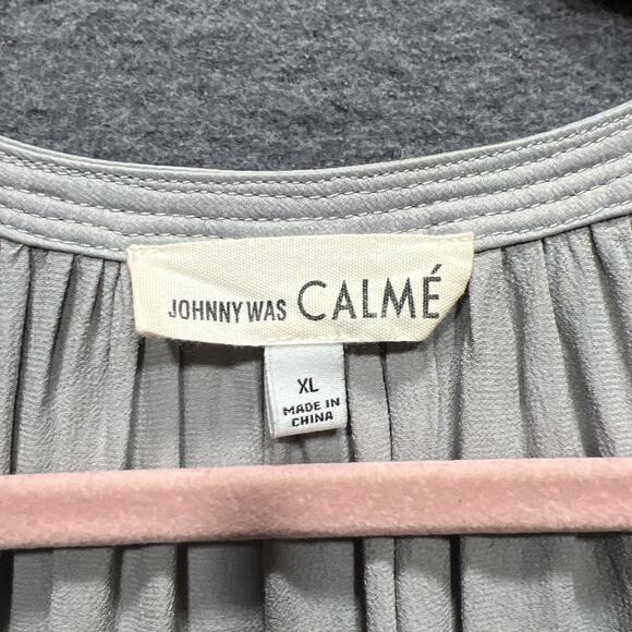 Johnny Was Calme Gray Double Tassel Tonal Embroidered V-Neck Tunic Women Size XL - Picture 10 of 14